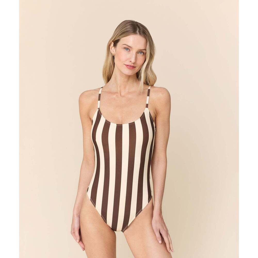 Andie The Laguna One Piece - Eco Nylon - Shaved Chocolate Wide Stripe - Classic
